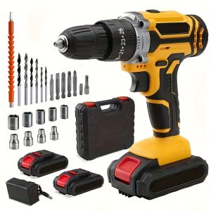 HANWISE 21V Rechargeable Cordless Drill Set with 2Ah Battery, 25+1 Position Drill, 3/8-inch Keyless Chuck, 2-Speed Transmission, Orange