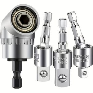 4-Piece 105-Degree Angle Screwdriver Socket Holder Adapter Set with 360?? Rotation Extension Rod for Power Tools