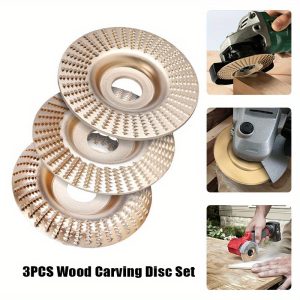 3-Piece Wood Carving Disc Set ?C Premium Grinding Wheel for Angle Grinders, Includes Flat, Curved, and Conical Shaped Discs for Efficient Wood, Plastic, and Soft Material Removal