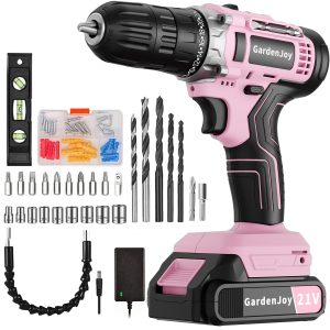 GardenJoy Cordless Power Drill Set - 21V Electric Drill Driver Kit with Battery and Fast Charger, 65pcs Acessories, 2 Variable Speed Control, 3/8-Inch Keyless Chuck and 24+1 Torque Setting