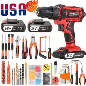 128pcs 128-Piece Cordless Drill Driver and Home Tool Set: Power Drill, Screwdriver, Tool Box for DIY Home Repairs