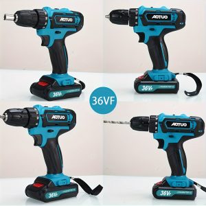 Rechargeable Lithium-Ion Cordless Drill Driver, 36V Electric Screwdriver, Hand Drill Kit with Accessories