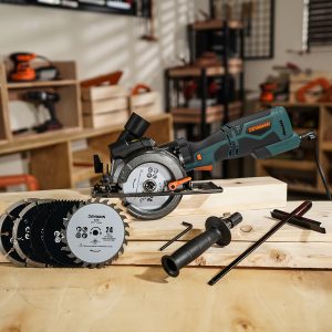 "MCS01A 4.5"" Circular Saw with Laser, 5.8A, Metal Handle, 6 Blades (4.5"", 4.75""), 1-11/16"" Cutting Depth, Wood, Metal, Plastic, Tile Cutting"