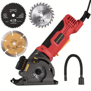 580W 4.8A 3700RPM Mini Circular Saw Corded 4 Amp Electric Compact Circular Saw with Laser Guide Scale Ruler Vacuum Port 3 Blades for Cutting Wood Tile Plastic Soft Metal