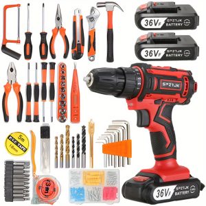 128Pcs Cordless Drill Driver And Home Tool Kit, 36V Household Electric Drill,, Power Tool, Small Electric Drill Driver, Hand Electric Drill Electric Drill Set, Electric Screwdriver Set, Electric Tools Drill For DIY, Home Maintenance